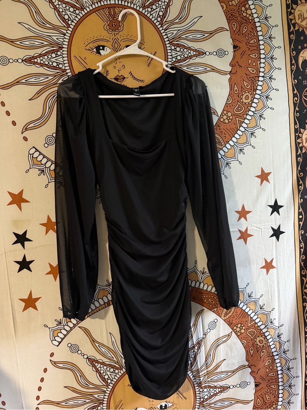 Windsor Black Long Sleeve Ruched Bodycon Dress